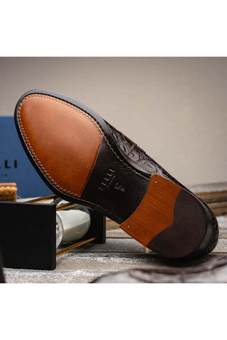 Zelli Italia Roma Nicotine Crocodile Skin Penny Loafer (ZEL1003)-AmbrogioShoes