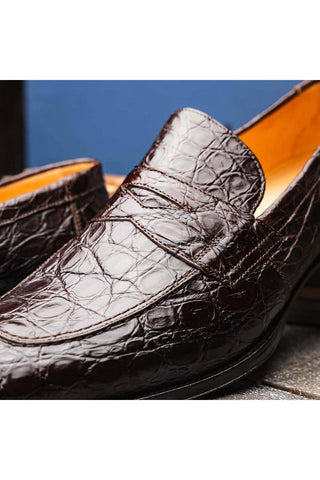 Zelli Italia Roma Nicotine Crocodile Skin Penny Loafer (ZEL1003)-AmbrogioShoes