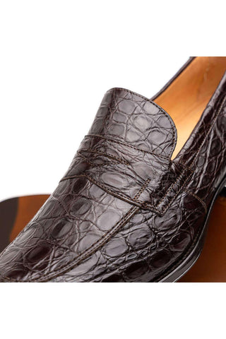 Zelli Italia Roma Nicotine Crocodile Skin Penny Loafer (ZEL1003)-AmbrogioShoes