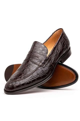 Zelli Italia Roma Nicotine Crocodile Skin Penny Loafer (ZEL1003)-AmbrogioShoes
