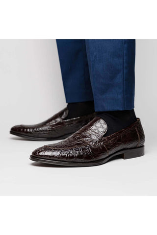 Zelli Italia Roma Nicotine Crocodile Skin Penny Loafer (ZEL1003)-AmbrogioShoes