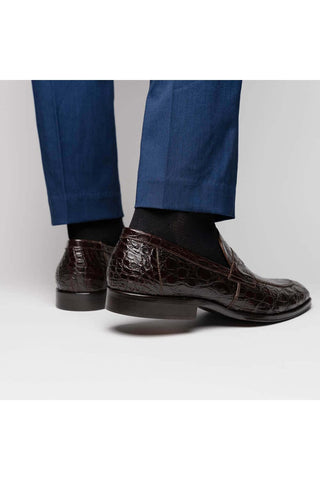 Zelli Italia Roma Nicotine Crocodile Skin Penny Loafer (ZEL1003)-AmbrogioShoes