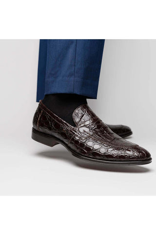 Zelli Italia Roma Nicotine Crocodile Skin Penny Loafer (ZEL1003)-AmbrogioShoes