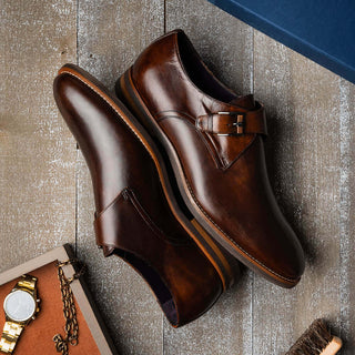 Zelli Italia Roman Chestnut Calf-Skin Leather Single Monk-Strap (ZEL1076)-AmbrogioShoes