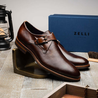 Zelli Italia Roman Chestnut Calf-Skin Leather Single Monk-Strap (ZEL1076)-AmbrogioShoes