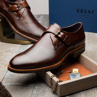 Zelli Italia Roman Chestnut Calf-Skin Leather Single Monk-Strap (ZEL1076)-AmbrogioShoes