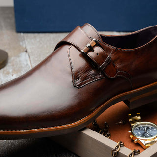 Zelli Italia Roman Chestnut Calf-Skin Leather Single Monk-Strap (ZEL1076)-AmbrogioShoes