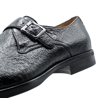 Zelli Italia Roman Men's Shoes Black Peccary Leather Single Monk-Strap (ZEL1077)-AmbrogioShoes