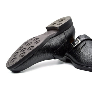 Zelli Italia Roman Men's Shoes Black Peccary Leather Single Monk-Strap (ZEL1077)-AmbrogioShoes
