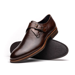 Zelli Italia Roman Men's Shoes Chestnut Calf-Skin Leather Single Monk-Strap (ZEL1076)-AmbrogioShoes