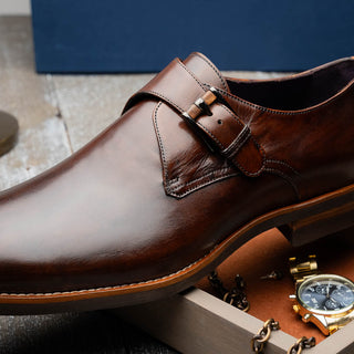 Zelli Italia Roman Men's Shoes Chestnut Calf-Skin Leather Single Monk-Strap (ZEL1076)-AmbrogioShoes