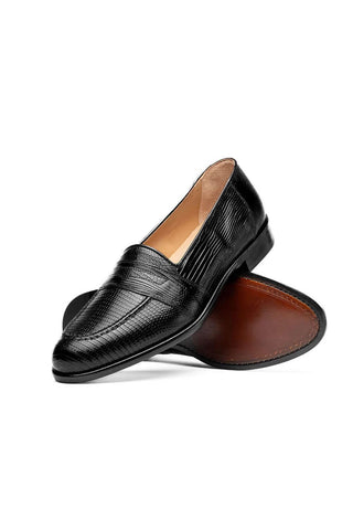 Zelli Italia Rossi Black Teju Lizard Skin Penny Loafer (ZEL1008)-AmbrogioShoes