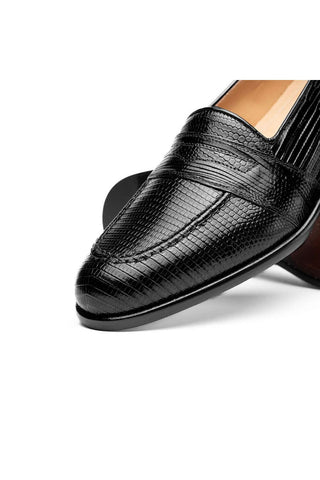 Zelli Italia Rossi Black Teju Lizard Skin Penny Loafer (ZEL1008)-AmbrogioShoes