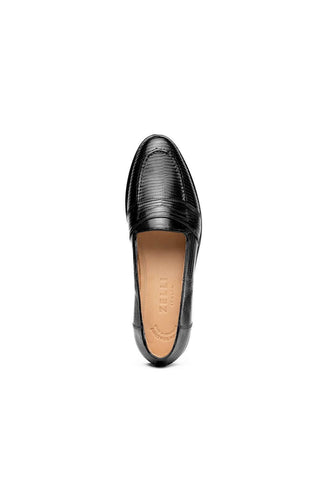 Zelli Italia Rossi Black Teju Lizard Skin Penny Loafer (ZEL1008)-AmbrogioShoes
