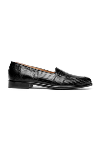 Zelli Italia Rossi Black Teju Lizard Skin Penny Loafer (ZEL1008)-AmbrogioShoes