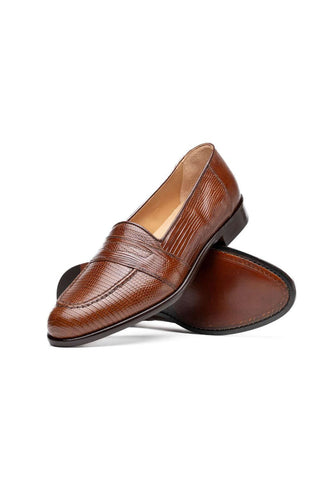 Zelli Italia Rossi Cognac Teju Lizard Skin Penny Loafer (ZEL1008)-AmbrogioShoes