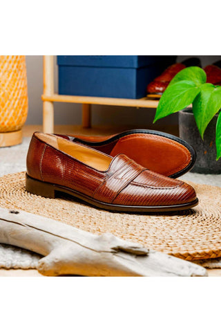 Zelli Italia Rossi Cognac Teju Lizard Skin Penny Loafer (ZEL1008)-AmbrogioShoes