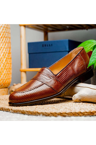 Zelli Italia Rossi Cognac Teju Lizard Skin Penny Loafer (ZEL1008)-AmbrogioShoes
