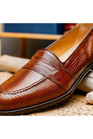 Zelli Italia Rossi Cognac Teju Lizard Skin Penny Loafer (ZEL1008)-AmbrogioShoes