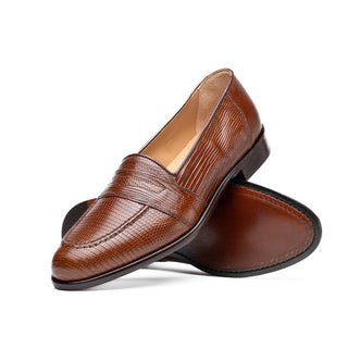 Zelli Italia Rossi Men's Shoes Cognac Teju Lizard Skin Penny Loafer (ZEL1008)-AmbrogioShoes