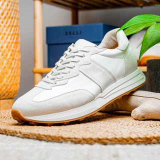 Zelli Italia Roxi Men's Shoes White Suede & Calf-Skin Leather Sneaker (ZEL1078)-AmbrogioShoes
