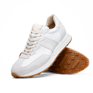 Zelli Italia Roxi Men's Shoes White Suede & Calf-Skin Leather Sneaker (ZEL1078)-AmbrogioShoes