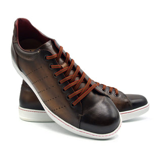 Zelli Italia Russo Men's Shoes Brown Burnished Calf-Skin Leather Sneaker (ZEL1050)-AmbrogioShoes