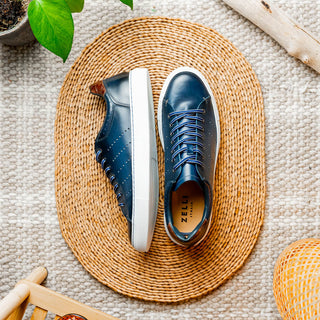 Zelli Italia Russo Men's Shoes Navy Burnished Calf-Skin Leather Sneaker (ZEL1050)-AmbrogioShoes