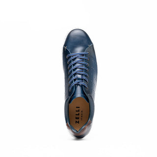 Zelli Italia Russo Men's Shoes Navy Burnished Calf-Skin Leather Sneaker (ZEL1050)-AmbrogioShoes