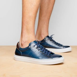 Zelli Italia Russo Men's Shoes Navy Burnished Calf-Skin Leather Sneaker (ZEL1050)-AmbrogioShoes