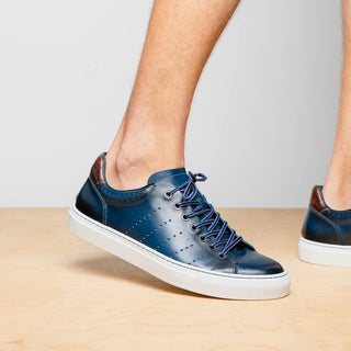 Zelli Italia Russo Men's Shoes Navy Burnished Calf-Skin Leather Sneaker (ZEL1050)-AmbrogioShoes