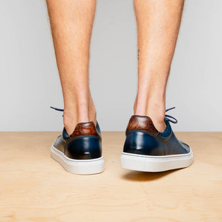 Zelli Italia Russo Men's Shoes Navy Burnished Calf-Skin Leather Sneaker (ZEL1050)-AmbrogioShoes