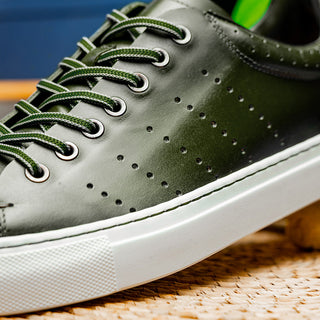 Zelli Italia Russo Men's Shoes Olive Burnished Calf-Skin Leather Sneaker (ZEL1050)-AmbrogioShoes