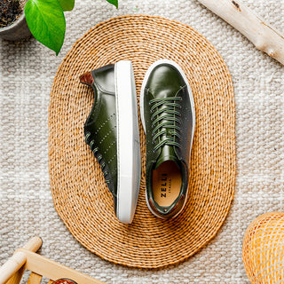 Zelli Italia Russo Men's Shoes Olive Burnished Calf-Skin Leather Sneaker (ZEL1050)-AmbrogioShoes