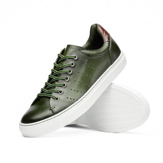 Zelli Italia Russo Men's Shoes Olive Burnished Calf-Skin Leather Sneaker (ZEL1050)-AmbrogioShoes