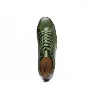 Zelli Italia Russo Men's Shoes Olive Burnished Calf-Skin Leather Sneaker (ZEL1050)-AmbrogioShoes