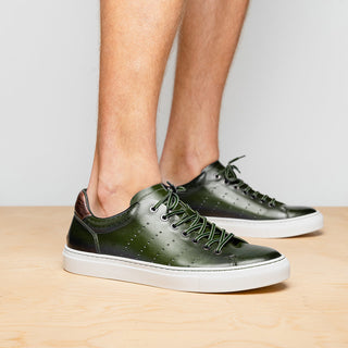 Zelli Italia Russo Men's Shoes Olive Burnished Calf-Skin Leather Sneaker (ZEL1050)-AmbrogioShoes