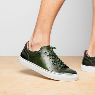 Zelli Italia Russo Men's Shoes Olive Burnished Calf-Skin Leather Sneaker (ZEL1050)-AmbrogioShoes