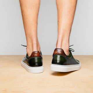 Zelli Italia Russo Men's Shoes Olive Burnished Calf-Skin Leather Sneaker (ZEL1050)-AmbrogioShoes