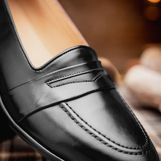 Zelli Italia Savannah Men's Shoes Black Calf-skin Leather Penny Loafer (ZEL1009)-AmbrogioShoes