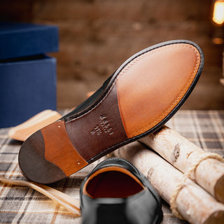 Zelli Italia Savannah Men's Shoes Black Calf-skin Leather Penny Loafer (ZEL1009)-AmbrogioShoes