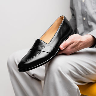 Zelli Italia Savannah Men's Shoes Black Calf-skin Leather Penny Loafer (ZEL1009)-AmbrogioShoes