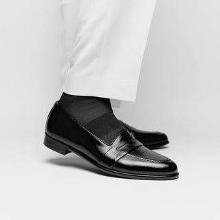 Zelli Italia Savannah Men's Shoes Black Calf-skin Leather Penny Loafer (ZEL1009)-AmbrogioShoes