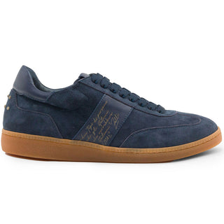 Zelli Italia Shizzo Men's Shoes Navy Suede Calf-Skin Leather Signature Sneaker (ZEL1049)-AmbrogioShoes