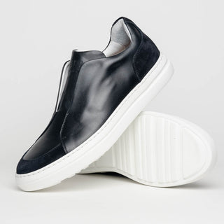 Zelli Italia Spettacolare Men's Shoes Black Pebble Grain Calf-Skin Leather Slip-On Sneaker (ZEL1051)-AmbrogioShoes