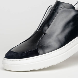 Zelli Italia Spettacolare Men's Shoes Black Pebble Grain Calf-Skin Leather Slip-On Sneaker (ZEL1051)-AmbrogioShoes