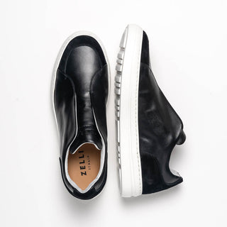 Zelli Italia Spettacolare Men's Shoes Black Pebble Grain Calf-Skin Leather Slip-On Sneaker (ZEL1051)-AmbrogioShoes