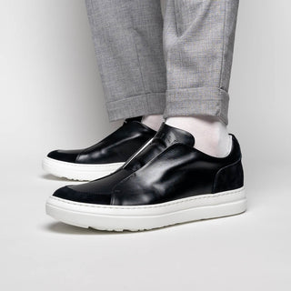 Zelli Italia Spettacolare Men's Shoes Black Pebble Grain Calf-Skin Leather Slip-On Sneaker (ZEL1051)-AmbrogioShoes