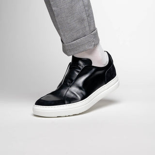 Zelli Italia Spettacolare Men's Shoes Black Pebble Grain Calf-Skin Leather Slip-On Sneaker (ZEL1051)-AmbrogioShoes