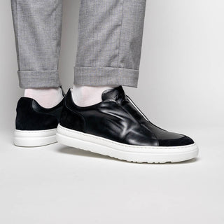 Zelli Italia Spettacolare Men's Shoes Black Pebble Grain Calf-Skin Leather Slip-On Sneaker (ZEL1051)-AmbrogioShoes